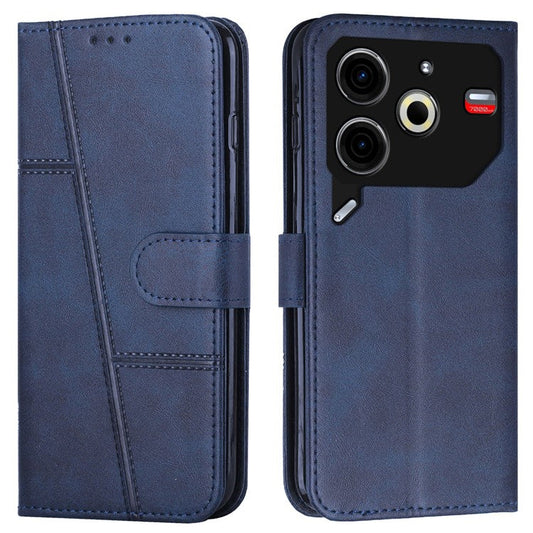 For TECNO Pova 6 Neo Case Magnetic Clasp Stand Leather Phone Cover Line Decor - Sapphire