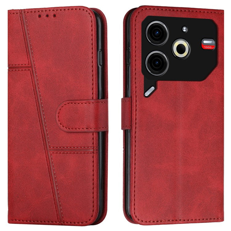 For TECNO Pova 6 Neo Case Magnetic Clasp Stand Leather Phone Cover Line Decor - Red