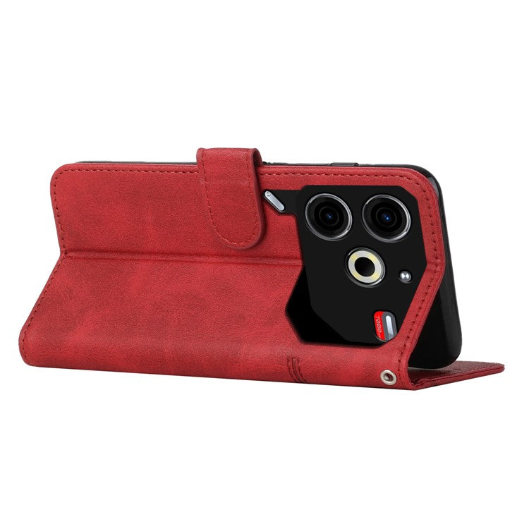 For TECNO Pova 6 Neo Case Magnetic Clasp Stand Leather Phone Cover Line Decor - Red