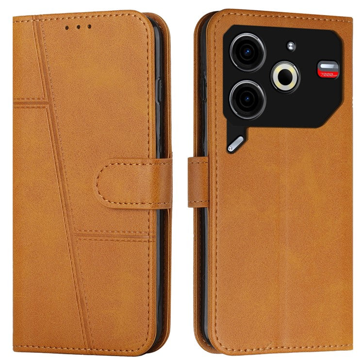 For TECNO Pova 6 Neo Case Magnetic Clasp Stand Leather Phone Cover Line Decor - Yellow