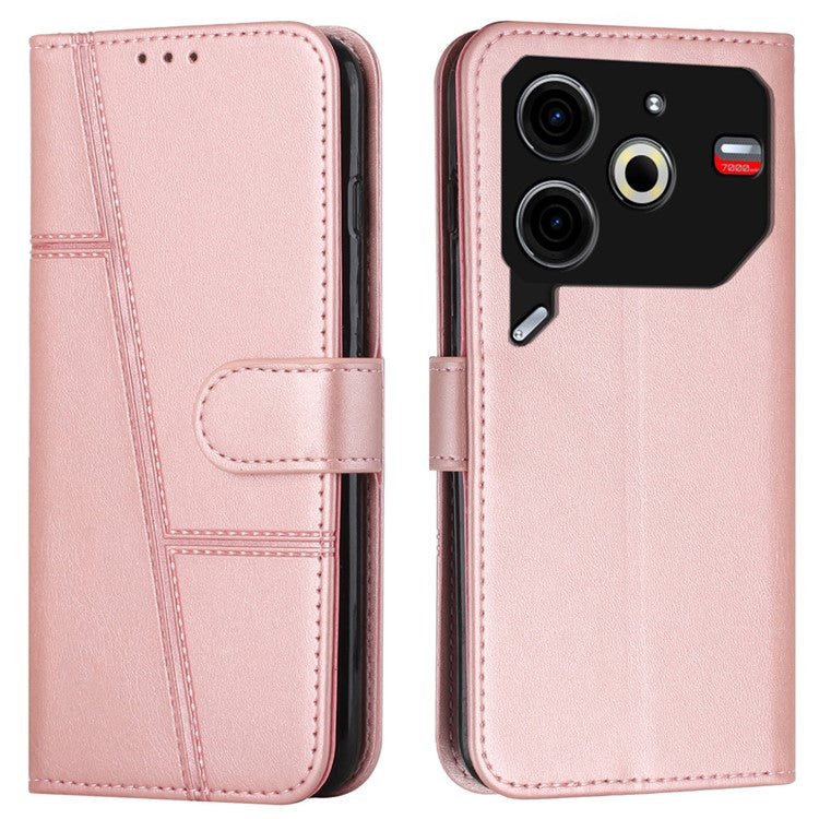 For TECNO Pova 6 Neo Case Magnetic Clasp Stand Leather Phone Cover Line Decor - Rose Gold