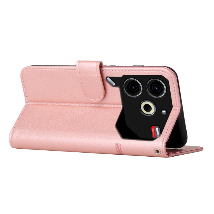 For TECNO Pova 6 Neo Case Magnetic Clasp Stand Leather Phone Cover Line Decor - Rose Gold