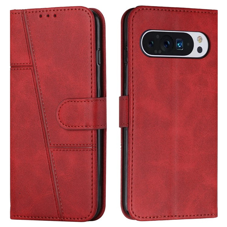 For Google Pixel 9 / Pixel 9 Pro Case Flip Wallet Card Slots Leather Phone Cover - Red