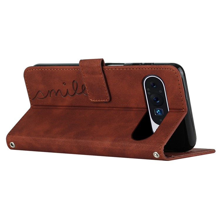 For Google Pixel 9 Pro XL Case Viewing Stand PU Leather Phone Cover Imprinted Pattern - Brown