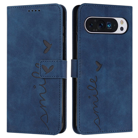 For Google Pixel 9 Pro XL Case Viewing Stand PU Leather Phone Cover Imprinted Pattern - Sapphire