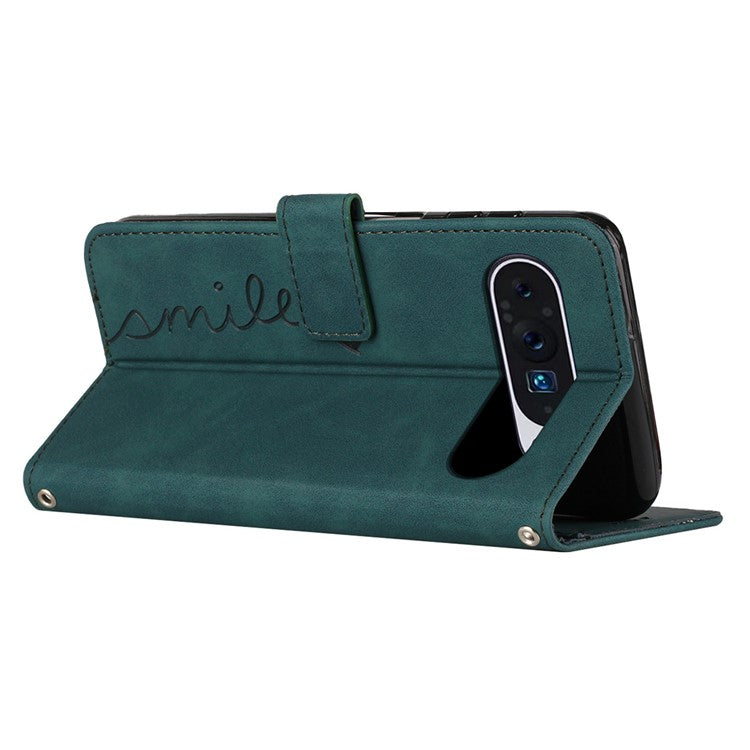 For Google Pixel 9 Pro XL Case Viewing Stand PU Leather Phone Cover Imprinted Pattern - Green