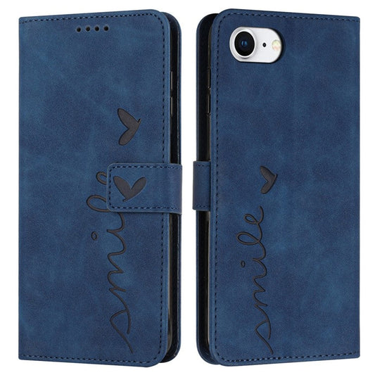For iPhone 16e Case PU Leather Wallet Phone Cover Smile Love Heart Pattern - Sapphire