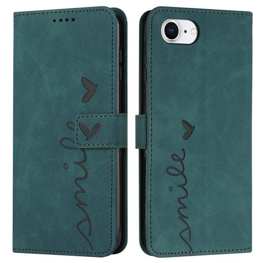 For iPhone 16e Case PU Leather Wallet Phone Cover Smile Love Heart Pattern - Green