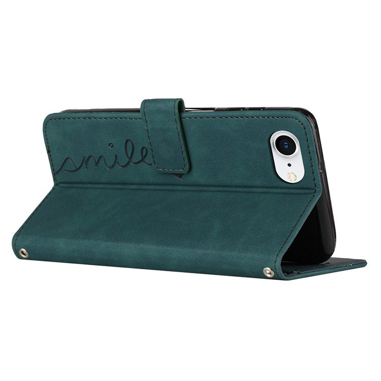 For iPhone 16e Case PU Leather Wallet Phone Cover Smile Love Heart Pattern - Green