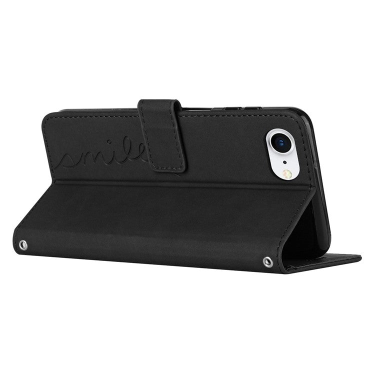 For iPhone 16e Case PU Leather Wallet Phone Cover Smile Love Heart Pattern - Black