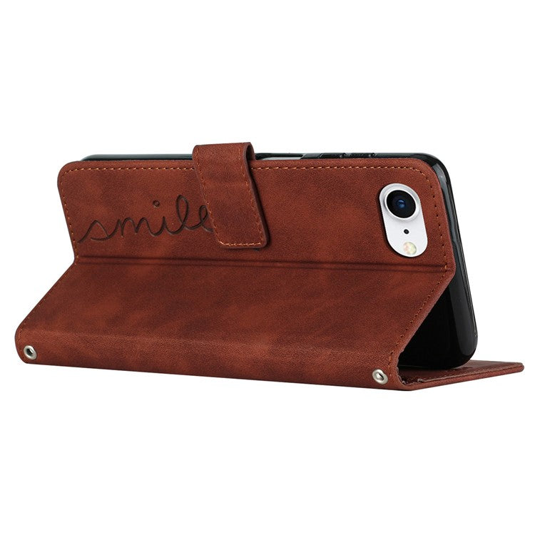 For iPhone 16e Case PU Leather Wallet Phone Cover Smile Love Heart Pattern - Brown