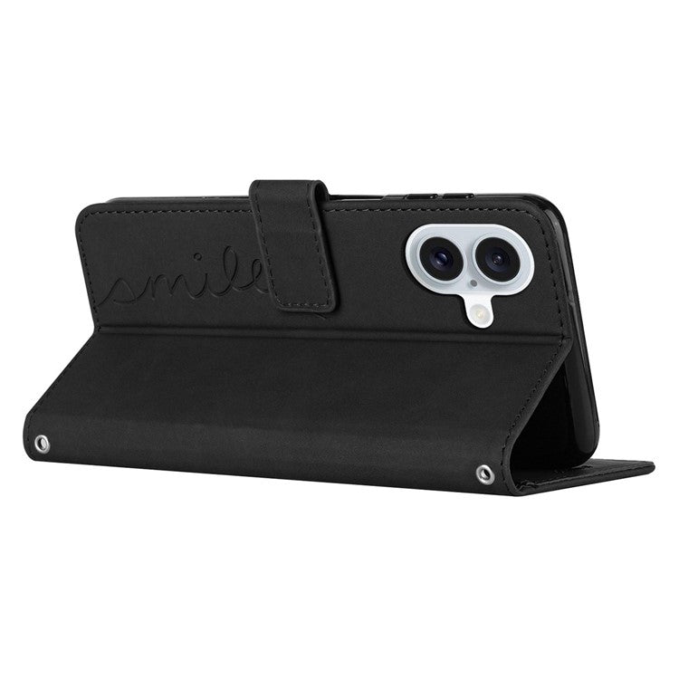 For iPhone 16 Case PU Leather Skin Touch Feeling Wallet Phone Cover - Black