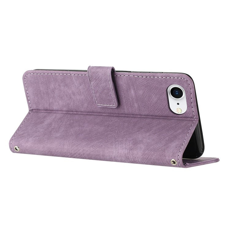 For iPhone 16e Case Lines Pattern Skin-Touch Leather Wallet Phone Cover - Purple