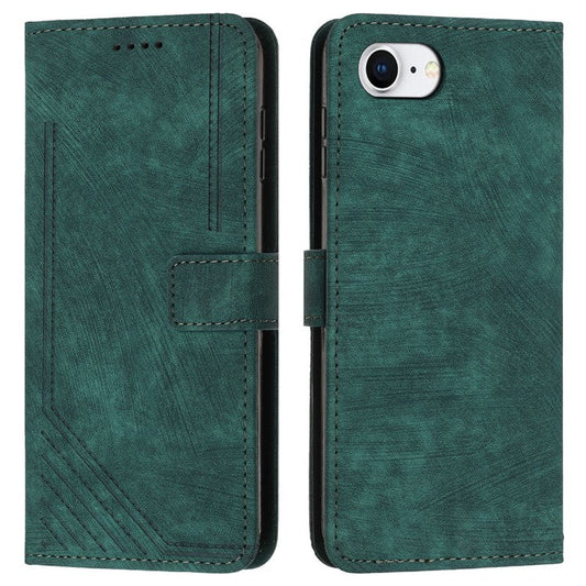 For iPhone 16e Case Lines Pattern Skin-Touch Leather Wallet Phone Cover - Green