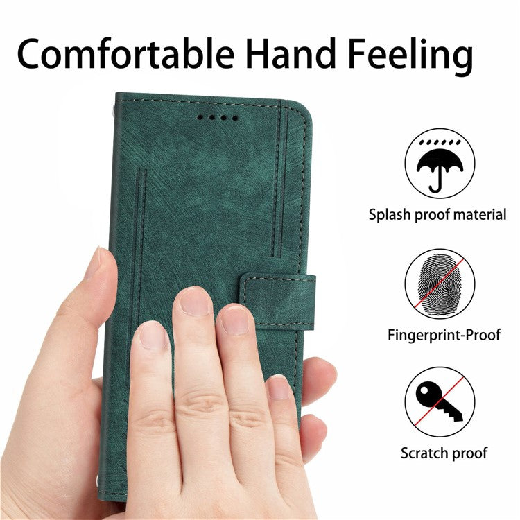 For iPhone 16e Case Lines Pattern Skin-Touch Leather Wallet Phone Cover - Green