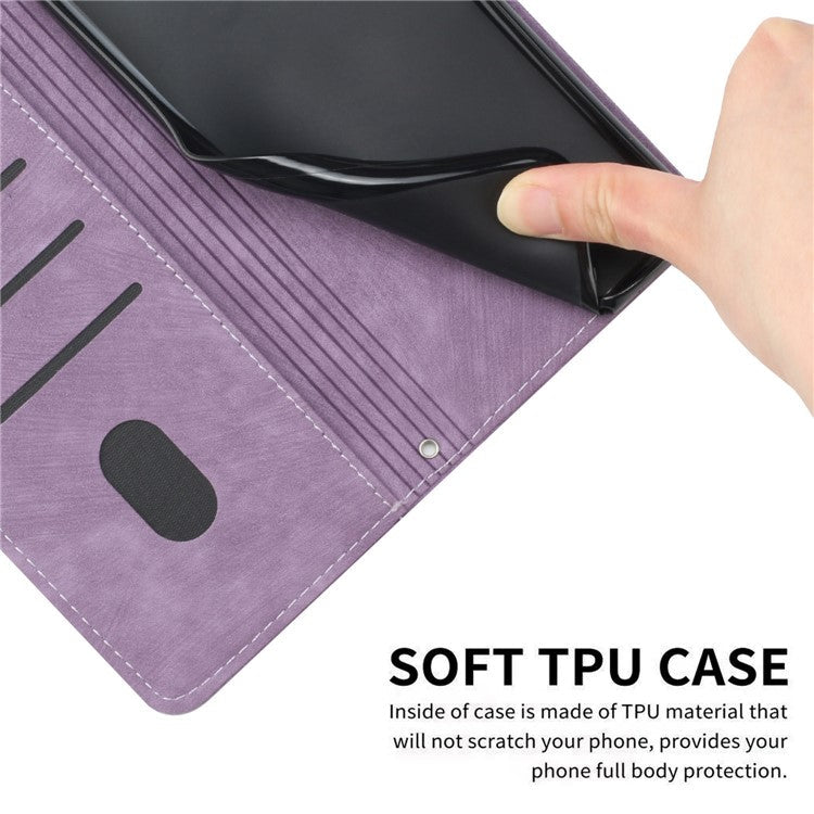 For Google Pixel 9 Pro XL Case Lines Imprinted Folio Flip Leather Phone Cover - Purple