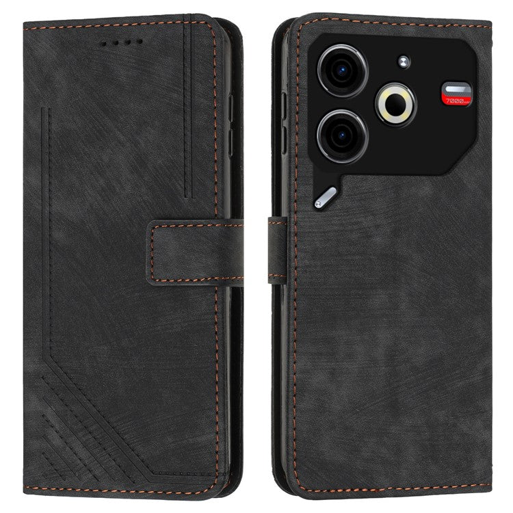 For TECNO Pova 6 Neo Case Lines Skin-Friendly Leather Flip Wallet Phone Cover - Black
