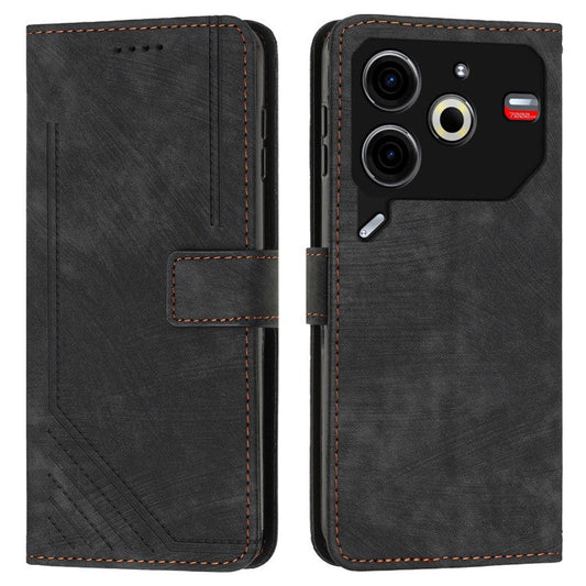 For TECNO Pova 6 Neo Case Lines Skin-Friendly Leather Flip Wallet Phone Cover - Black