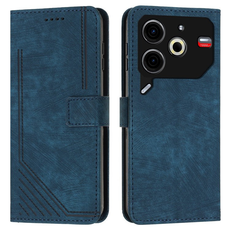 For TECNO Pova 6 Neo Case Lines Skin-Friendly Leather Flip Wallet Phone Cover - Sapphire