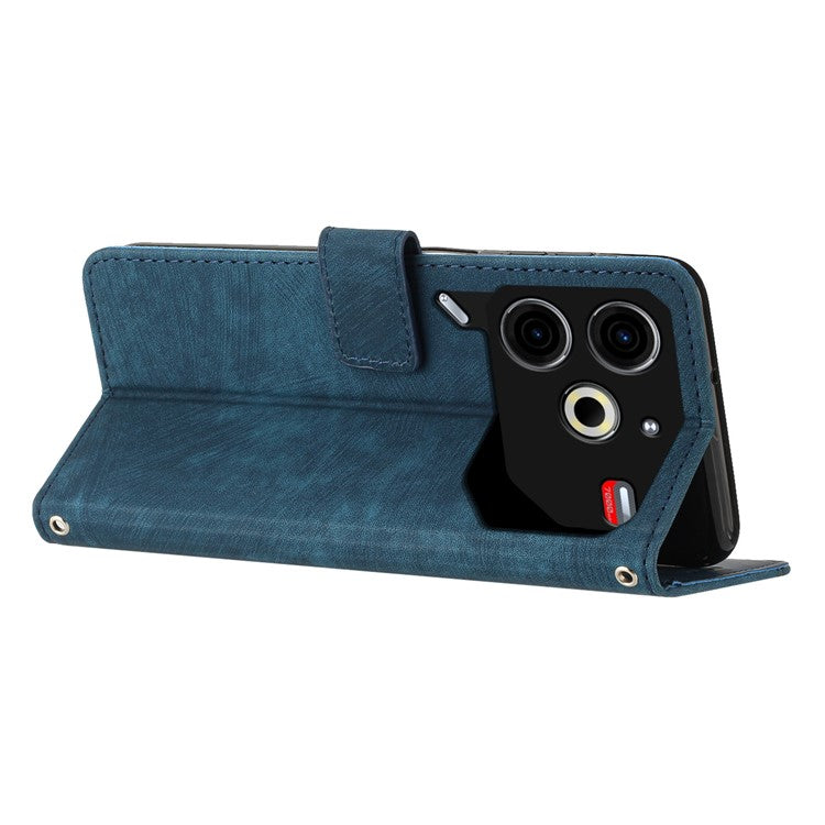 For TECNO Pova 6 Neo Case Lines Skin-Friendly Leather Flip Wallet Phone Cover - Sapphire