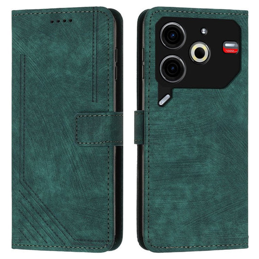 For TECNO Pova 6 Neo Case Lines Skin-Friendly Leather Flip Wallet Phone Cover - Green