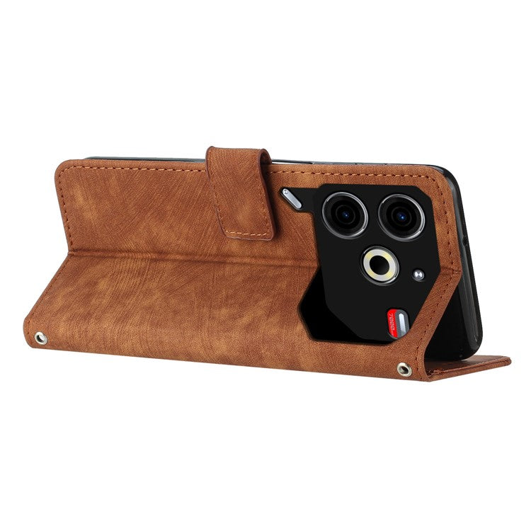 For TECNO Pova 6 Neo Case Lines Skin-Friendly Leather Flip Wallet Phone Cover - Brown