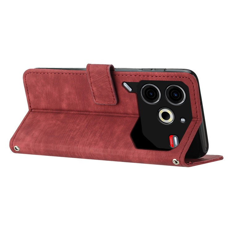 For TECNO Pova 6 Neo Case Lines Skin-Friendly Leather Flip Wallet Phone Cover - Red