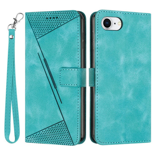 For iPhone 16e Case Triangle Pattern Leather Flip Wallet Handbag Phone Cover - Green