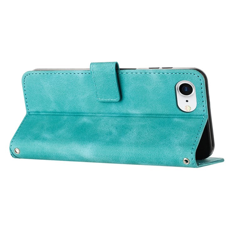 For iPhone 16e Case Triangle Pattern Leather Flip Wallet Handbag Phone Cover - Green