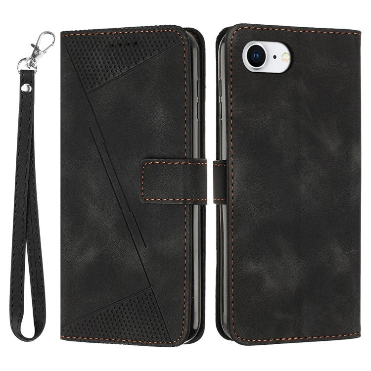 For iPhone 16e Case Triangle Pattern Leather Flip Wallet Handbag Phone Cover - Black