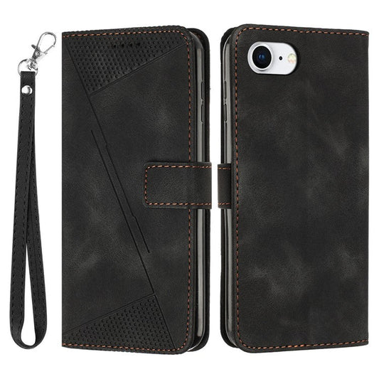 For iPhone 16e Case Triangle Pattern Leather Flip Wallet Handbag Phone Cover - Black