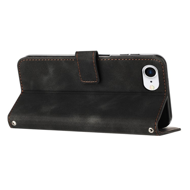 For iPhone 16e Case Triangle Pattern Leather Flip Wallet Handbag Phone Cover - Black