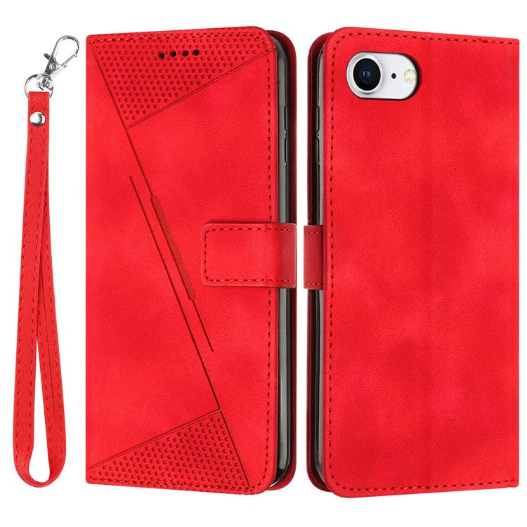 For iPhone 16e Case Triangle Pattern Leather Flip Wallet Handbag Phone Cover - Red
