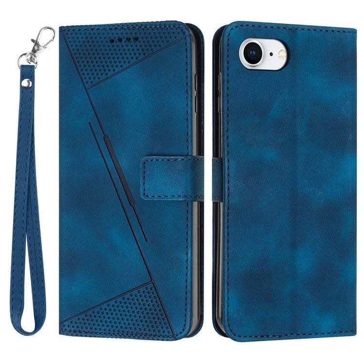 For iPhone 16e Case Triangle Pattern Leather Flip Wallet Handbag Phone Cover - Sapphire