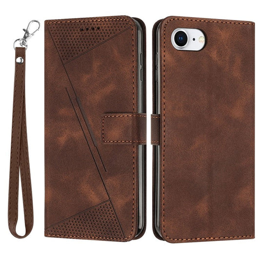 For iPhone 16e Case Triangle Pattern Leather Flip Wallet Handbag Phone Cover - Brown