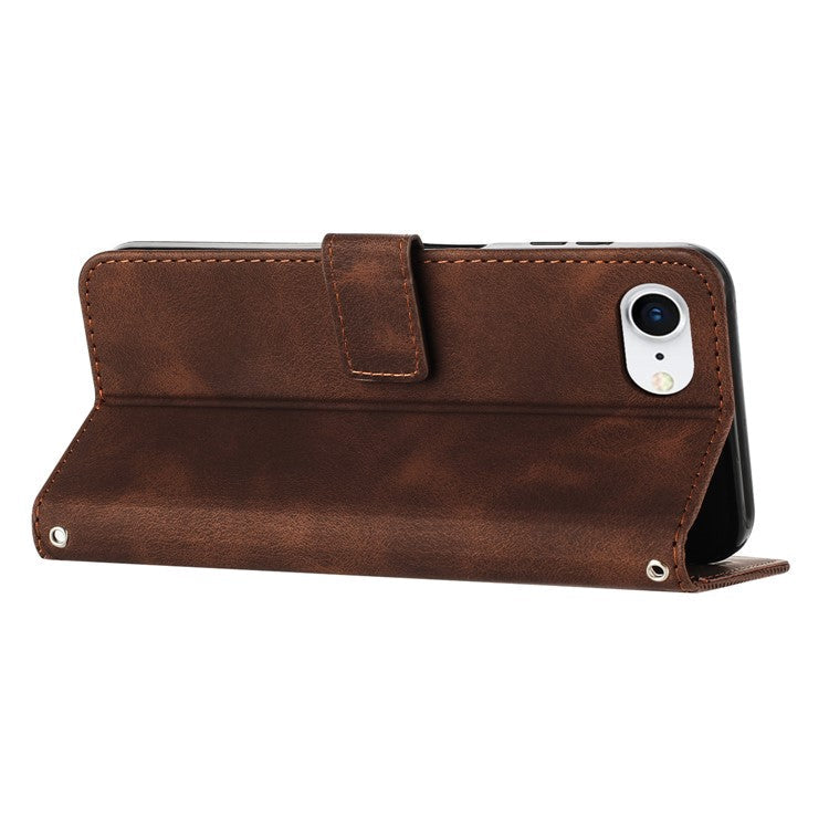 For iPhone 16e Case Triangle Pattern Leather Flip Wallet Handbag Phone Cover - Brown