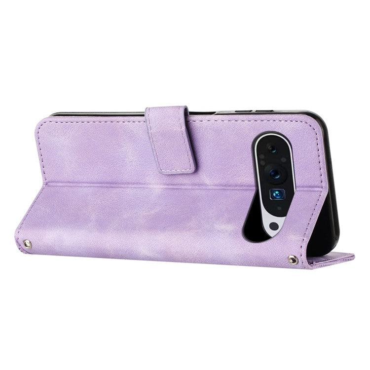 For Google Pixel 9 / Pixel 9 Pro Phone Case Purse  Triangle Pattern Leather Handbag Phone Cover - Purple