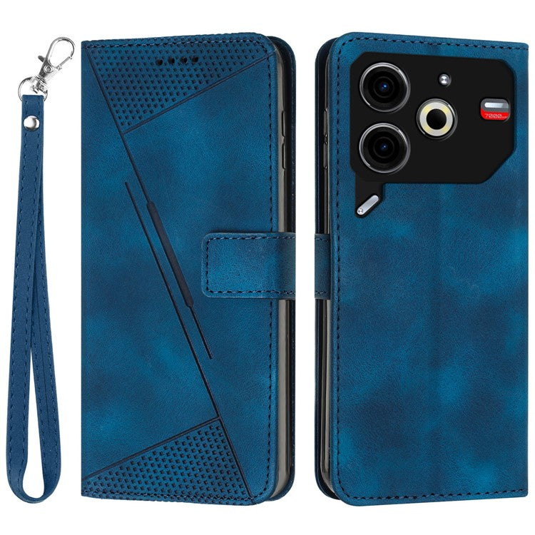 For TECNO Pova 6 Neo Case Card Slots Handbag Imprinted Triangle Leather Phone Cover - Sapphire