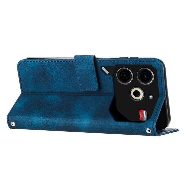 For TECNO Pova 6 Neo Case Card Slots Handbag Imprinted Triangle Leather Phone Cover - Sapphire