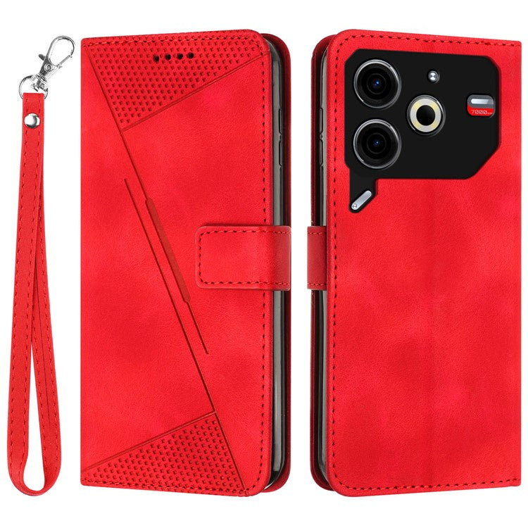 For TECNO Pova 6 Neo Case Card Slots Handbag Imprinted Triangle Leather Phone Cover - Red
