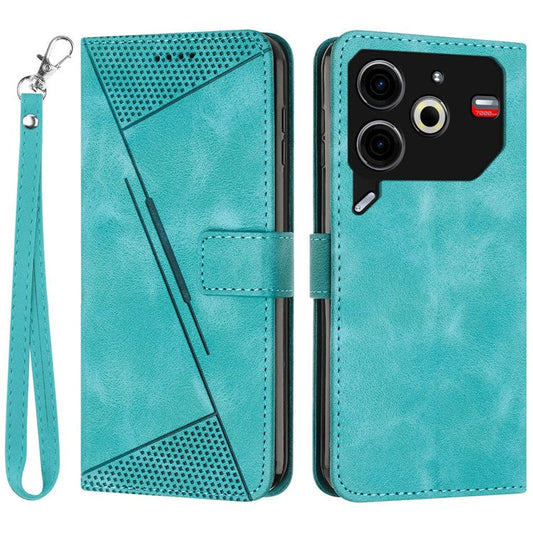 For TECNO Pova 6 Neo Case Card Slots Handbag Imprinted Triangle Leather Phone Cover - Green