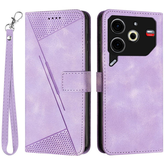 For TECNO Pova 6 Neo Case Card Slots Handbag Imprinted Triangle Leather Phone Cover - Purple