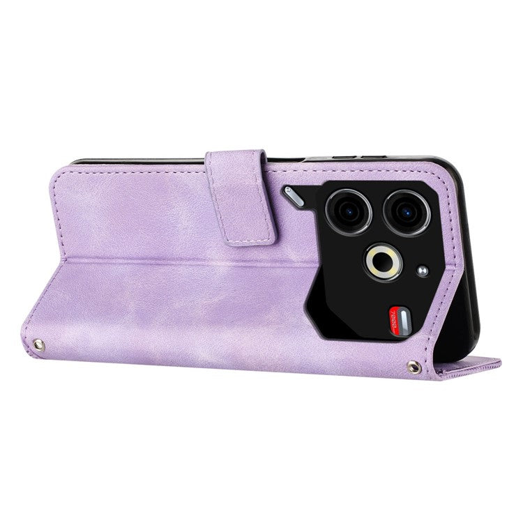 For TECNO Pova 6 Neo Case Card Slots Handbag Imprinted Triangle Leather Phone Cover - Purple