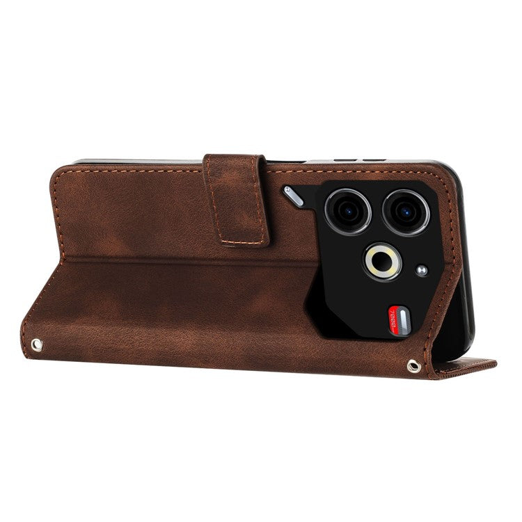 For TECNO Pova 6 Neo Case Card Slots Handbag Imprinted Triangle Leather Phone Cover - Brown