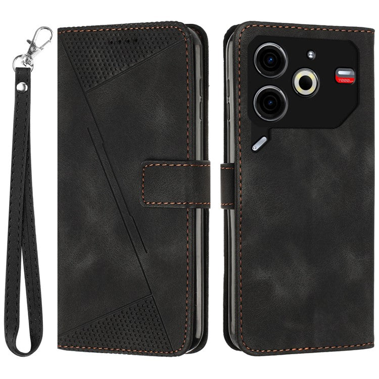 For TECNO Pova 6 Neo Case Card Slots Handbag Imprinted Triangle Leather Phone Cover - Black