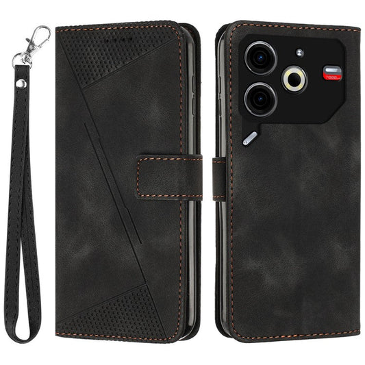 For TECNO Pova 6 Neo Case Card Slots Handbag Imprinted Triangle Leather Phone Cover - Black