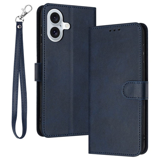 For iPhone 16 Plus Case PU Leather Flip Phone Cover Calf Texture Handbag - Sapphire