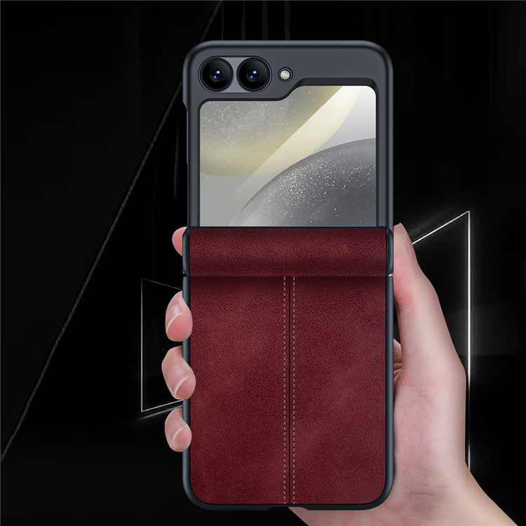 For Samsung Galaxy Z Flip6 5G Case Hinge Leather+PC Phone Cover with Rear Screen Film - Brown