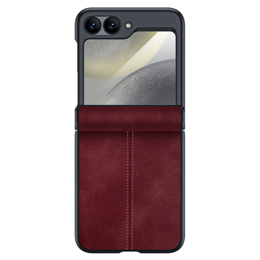 For Samsung Galaxy Z Flip7 FE 5G / Z Flip6 5G Case Hinge Leather+PC Phone Cover with Rear Screen Film - Wine Red