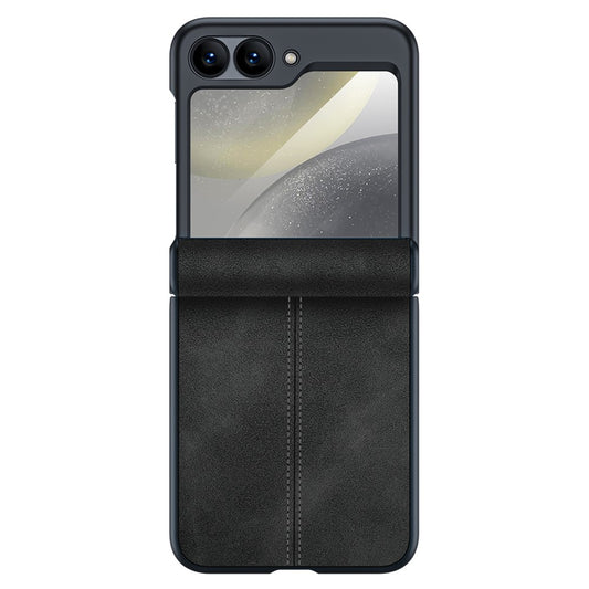 For Samsung Galaxy Z Flip7 FE 5G / Z Flip6 5G Case Hinge Leather+PC Phone Cover with Rear Screen Film - Black